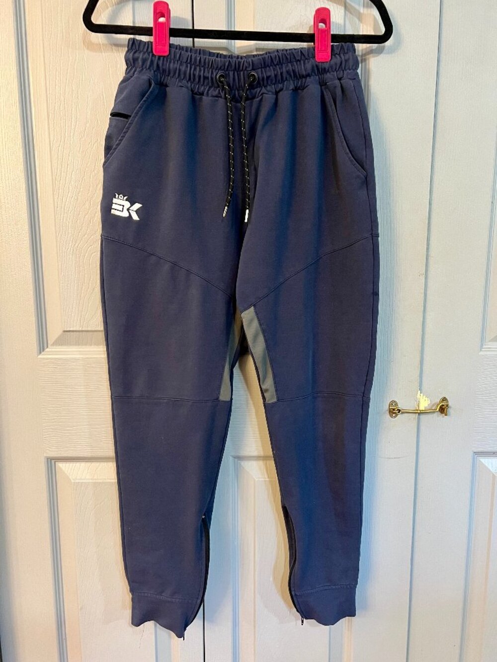 BK Brooklyn Cloth Mens Jogger Pants Navy Burgundy Ankle Zip